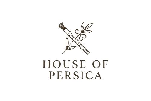 House of Persica logo — miswak and olive emblem above wordmark, dark on light